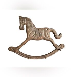 VTG Cast Iron Rocking Horse Wall Mount 4 Hook Hat Key Hanger Home Decor‎ 8”X6”